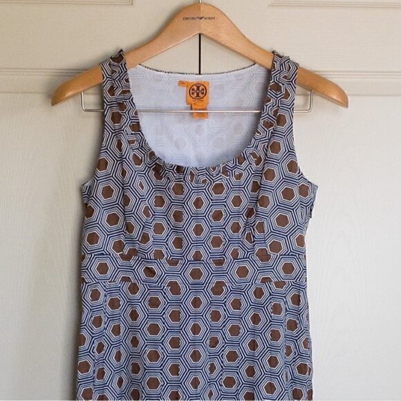 Tory Burch Summer Dress Hexagon Geometric Print Cotton Sleeveless Size 8 NWOT - Picture 2 of 11